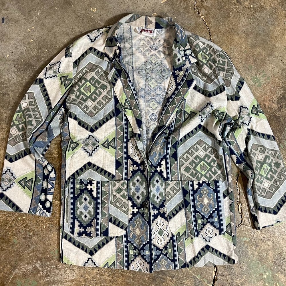 Vintage Unstructured Women's Flannel Native American Blazer